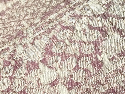 平和屋着物●両面　全通柄袋帯　ふくれ織　黄櫨染　草花文　金糸　正絹　逸品　CABJ9261dy