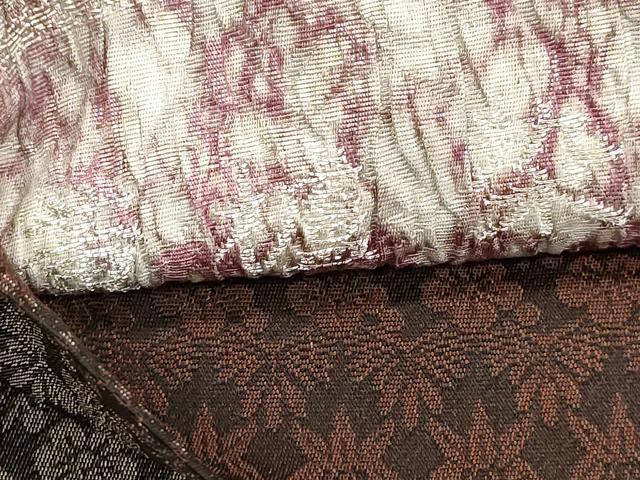 平和屋着物●両面　全通柄袋帯　ふくれ織　黄櫨染　草花文　金糸　正絹　逸品　CABJ9261dy