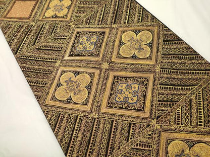 平和屋着物●ファッションデザイナー　HIROKO KOSHINO　コシノヒロコ 　六通柄袋帯　菱花文　金糸　正絹　逸品　CABJ9268dy