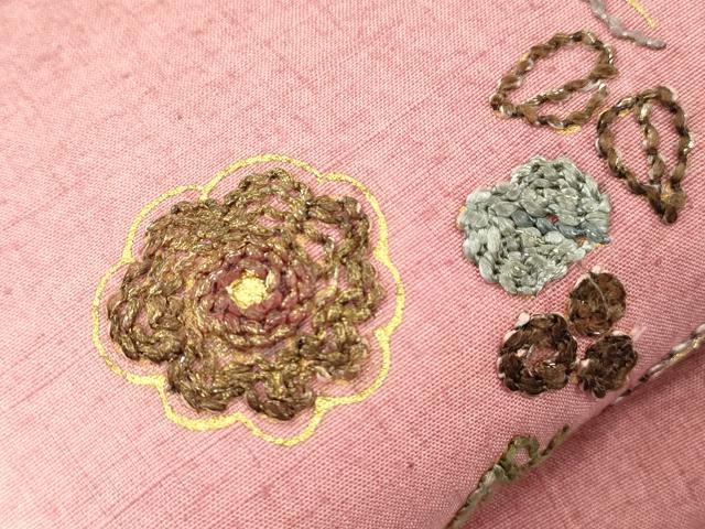 平和屋着物●太鼓柄袋帯　紬地　総刺繍　幾何学花文　金銀糸　正絹　逸品　CABJ9277dy