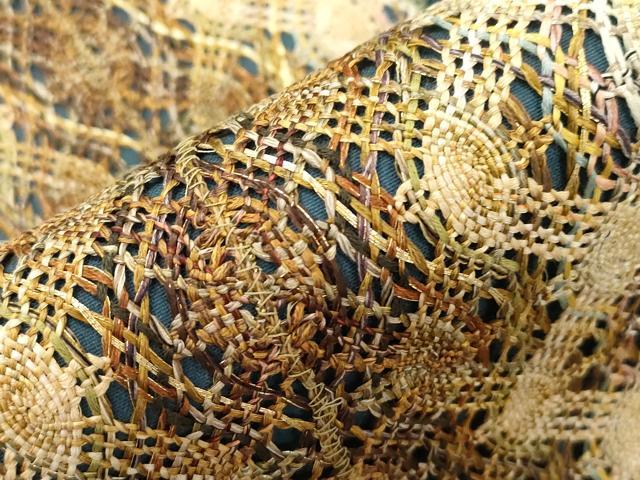 平和屋着物●全通柄九寸名古屋帯　リボン織　幾何学間道　金糸　正絹　逸品　CABJ9281dy