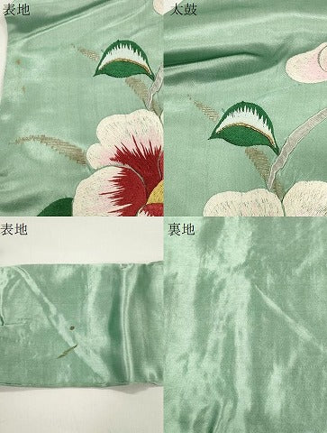 平和屋着物●アンティーク　大正ロマン　九寸名古屋帯　総手刺繍　草花文　金糸　正絹　逸品　CABJ9284dy