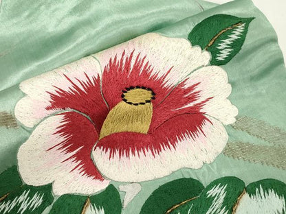 平和屋着物●アンティーク　大正ロマン　九寸名古屋帯　総手刺繍　草花文　金糸　正絹　逸品　CABJ9284dy