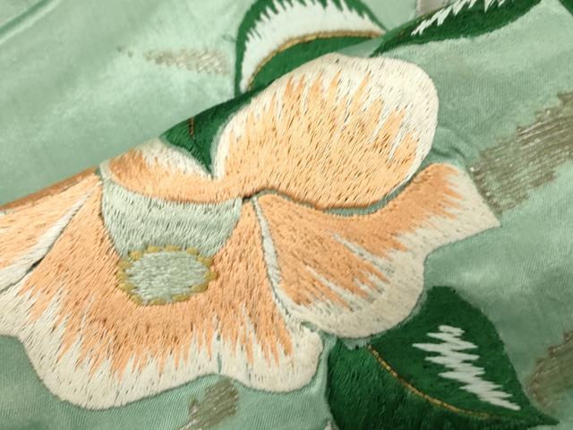 平和屋着物●アンティーク　大正ロマン　九寸名古屋帯　総手刺繍　草花文　金糸　正絹　逸品　CABJ9284dy