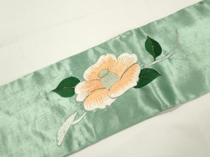 平和屋着物●アンティーク　大正ロマン　九寸名古屋帯　総手刺繍　草花文　金糸　正絹　逸品　CABJ9284dy