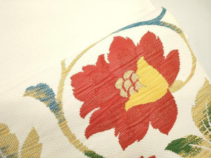 平和屋着物●八寸名古屋帯　花唐草文　金糸　正絹　逸品　CABJ9285dy