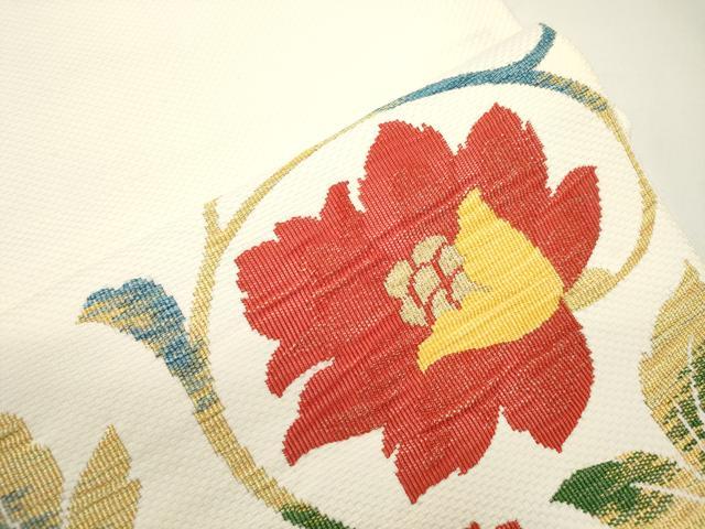 平和屋着物●八寸名古屋帯　花唐草文　金糸　正絹　逸品　CABJ9285dy