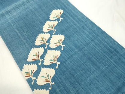平和屋着物●九寸開き名古屋帯　紬地　草木文　正絹　逸品　CABJ9288dy