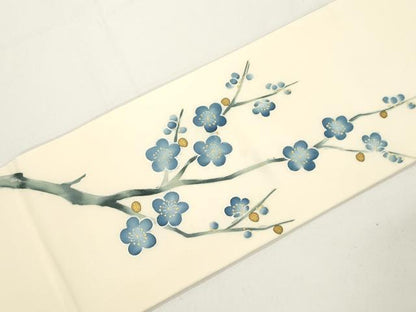 平和屋着物●塩瀬　九寸名古屋帯　枝梅文　金銀彩　正絹　逸品　CABJ9289dy