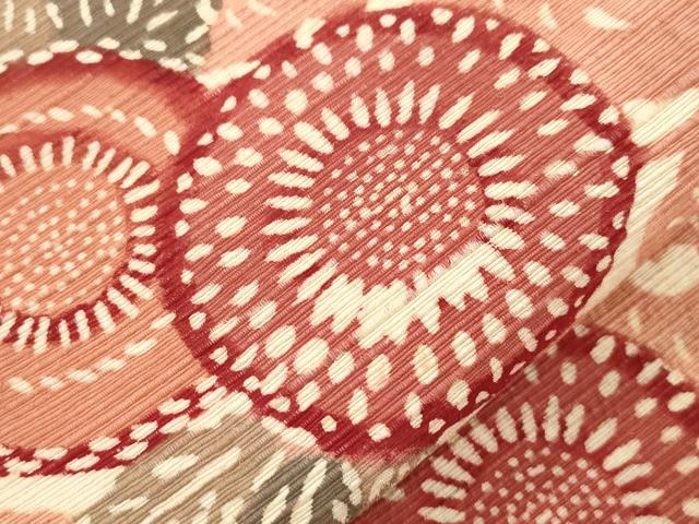 平和屋着物●全通柄九寸名古屋帯　紬地　型染め　草花文　正絹　逸品　CABJ9290dy