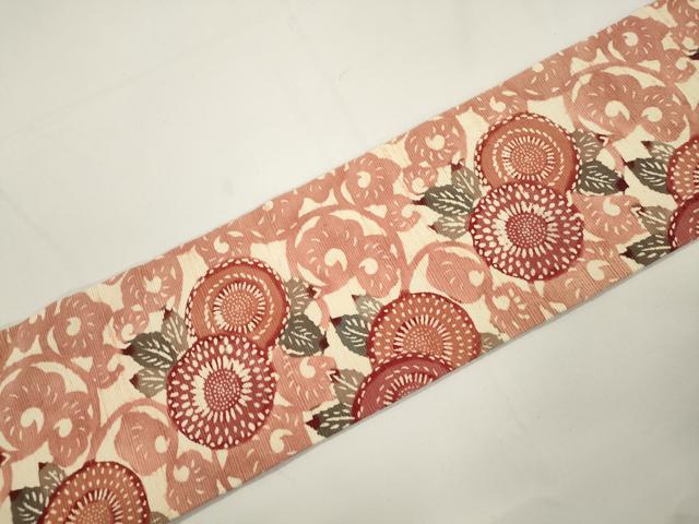 平和屋着物●全通柄九寸名古屋帯　紬地　型染め　草花文　正絹　逸品　CABJ9290dy