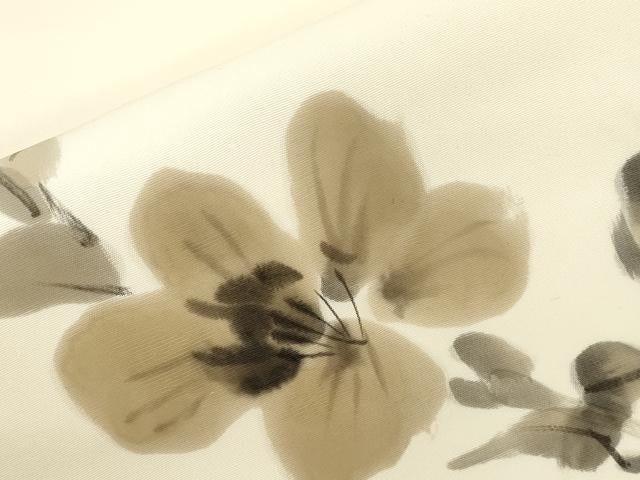 平和屋着物●塩瀬　九寸名古屋帯　作家物　手描き　草花文　正絹　逸品　CABJ9291dy
