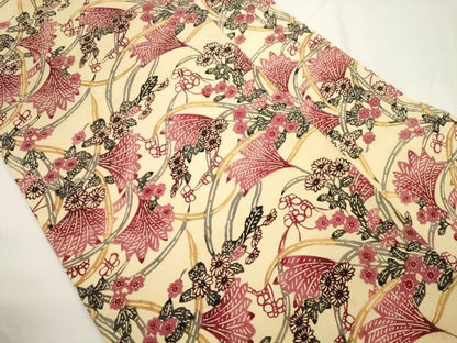 平和屋着物●九寸名古屋帯　型染め　草花文　鬼しぼ縮緬　正絹　逸品　CABJ9293dy