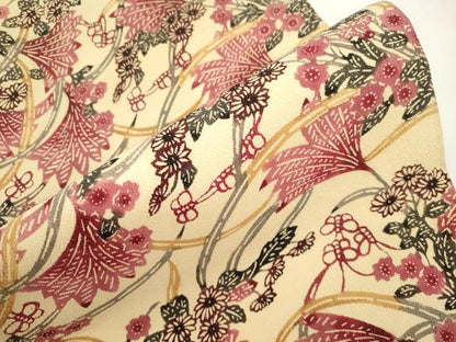 平和屋着物●九寸名古屋帯　型染め　草花文　鬼しぼ縮緬　正絹　逸品　CABJ9293dy