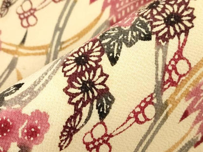 平和屋着物●九寸名古屋帯　型染め　草花文　鬼しぼ縮緬　正絹　逸品　CABJ9293dy