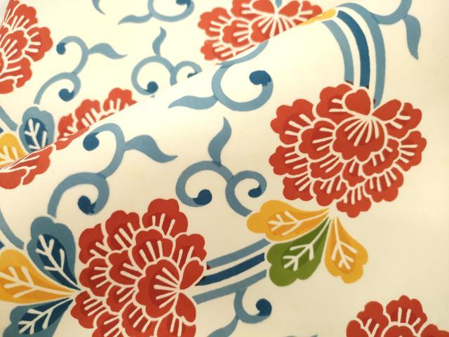 平和屋着物●全通柄九寸名古屋帯　型染め　花唐草丸文　正絹　逸品　CABJ9294dy