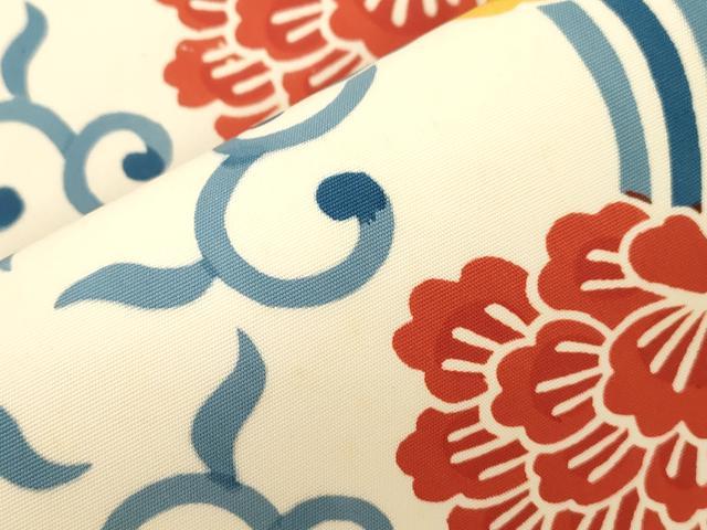 平和屋着物●全通柄九寸名古屋帯　型染め　花唐草丸文　正絹　逸品　CABJ9294dy