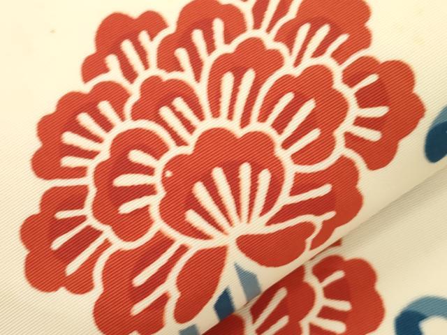 平和屋着物●全通柄九寸名古屋帯　型染め　花唐草丸文　正絹　逸品　CABJ9294dy