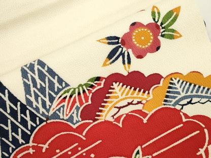 平和屋着物●本場琉球紅型　九寸名古屋帯　松竹梅飛鳥文　鬼しぼ縮緬　正絹　逸品　CABJ9304dy