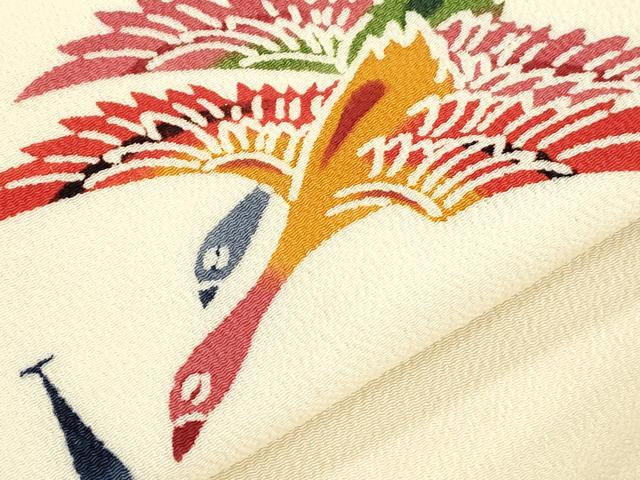 平和屋着物●本場琉球紅型　九寸名古屋帯　松竹梅飛鳥文　鬼しぼ縮緬　正絹　逸品　CABJ9304dy