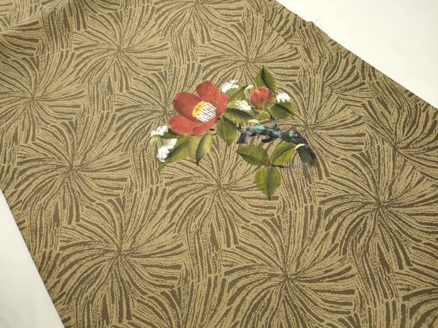 平和屋着物●九寸名古屋帯　手描き　草花文　正絹　逸品　CABJ9306dy