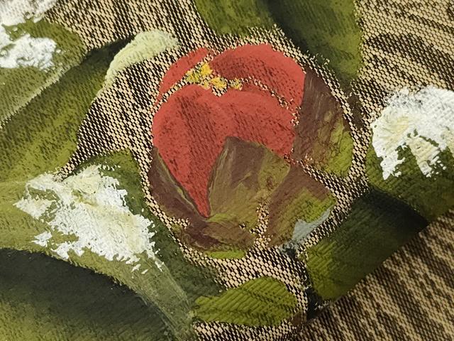 平和屋着物●九寸名古屋帯　手描き　草花文　正絹　逸品　CABJ9306dy