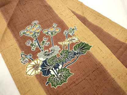 平和屋着物●本場琉球紅型　琉球びんがた　知念紅型研究所　知念貞男　九寸名古屋帯　紬地　風景文　正絹　逸品　CABJ9307dy