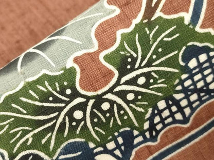 平和屋着物●本場琉球紅型　琉球びんがた　知念紅型研究所　知念貞男　九寸名古屋帯　紬地　風景文　正絹　逸品　CABJ9307dy