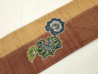 平和屋着物●本場琉球紅型　琉球びんがた　知念紅型研究所　知念貞男　九寸名古屋帯　紬地　風景文　正絹　逸品　CABJ9307dy