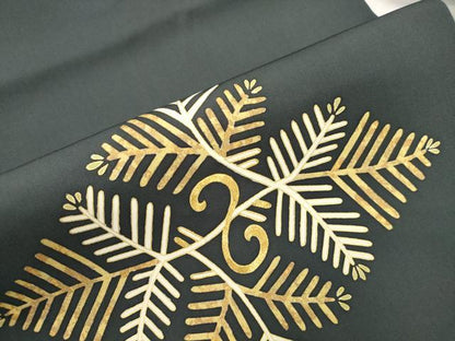 平和屋着物●塩瀬　九寸名古屋帯　駒刺繍　松葉文　金彩　正絹　逸品　CABJ9309dy