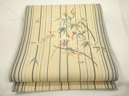 平和屋着物●八寸名古屋帯　総刺繍　草花文　金銀糸　正絹　逸品　未使用　CABJ9311dy