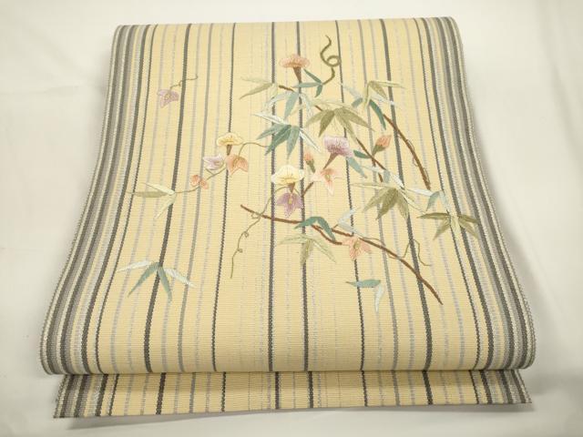 平和屋着物●八寸名古屋帯　総刺繍　草花文　金銀糸　正絹　逸品　未使用　CABJ9311dy