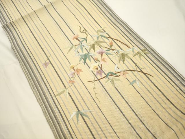 平和屋着物●八寸名古屋帯　総刺繍　草花文　金銀糸　正絹　逸品　未使用　CABJ9311dy