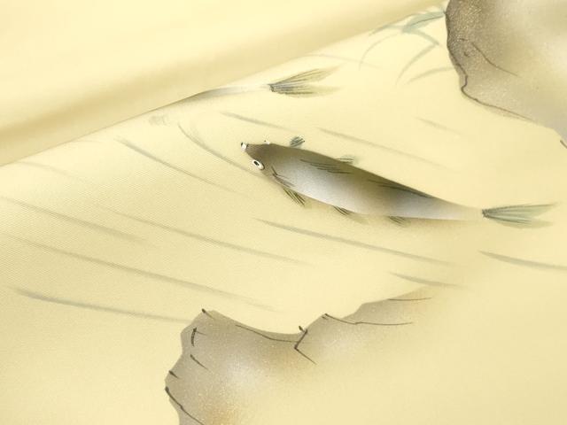 平和屋着物●塩瀬　九寸名古屋帯　手描き　魚　金彩　正絹　逸品　CABJ9314dy
