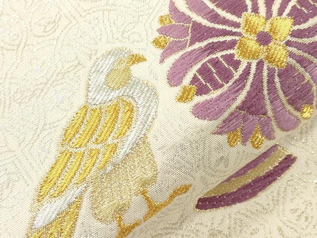 平和屋着物●西陣　京の名門　じゅらく謹製　帝王紫　六通柄袋帯　陶器花鳥文　金銀糸　正絹　逸品　CABJ9319dy
