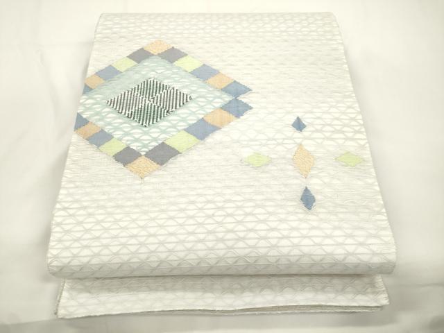 平和屋着物▽太鼓柄袋帯　スリーシーズン　春夏秋　すくい織　幾何学文　金糸　正絹　逸品　CABJ9322dy