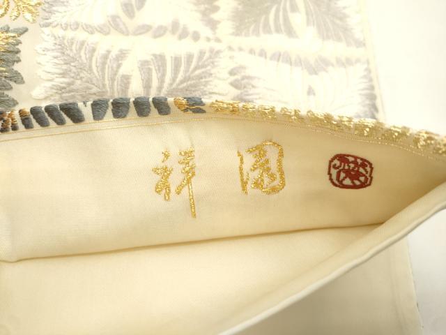 平和屋着物●田中工芸織物 祥園謹製　六通柄袋帯　唐織　格子花文　金銀糸　正絹　逸品　CABJ9324dy