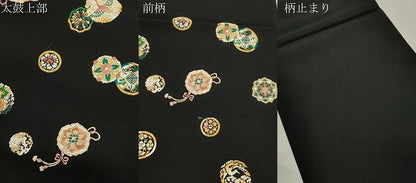 平和屋着物●世界的友禅作家　千地泰弘　六通柄袋帯　唐織　飛鶴草花丸文　黒地　金銀糸　正絹　逸品　CABJ9329dy