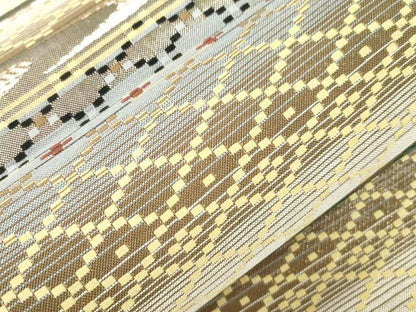 平和屋着物●両面　六通柄袋帯　花織　横段文　金糸　正絹　逸品　未使用　CABJ9338dy