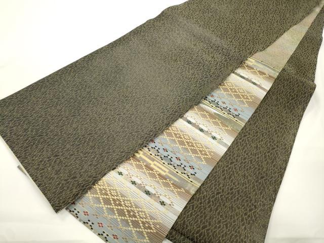 平和屋着物●両面　六通柄袋帯　花織　横段文　金糸　正絹　逸品　未使用　CABJ9338dy