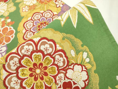 平和屋着物●六通柄袋帯　唐織　雪輪草花文　金糸　正絹　逸品　CABJ9351dy