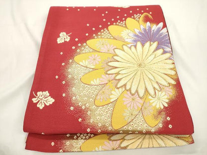 平和屋着物●六通柄袋帯　草花文　金糸　正絹　逸品　CABJ9353dy