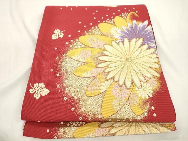 平和屋着物●六通柄袋帯　草花文　金糸　正絹　逸品　CABJ9353dy