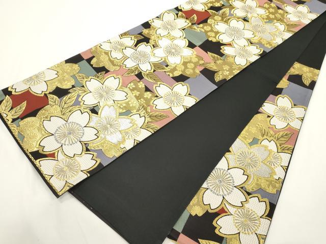 平和屋着物●六通柄袋帯　舞花文　黒地　金銀糸　正絹　逸品　CABJ9354dy