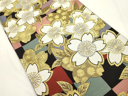 平和屋着物●六通柄袋帯　舞花文　黒地　金銀糸　正絹　逸品　CABJ9354dy