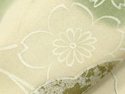 平和屋着物●アンティーク　大正ロマン　丸帯　引き抜き帯　手描き　刺繍　雲取り御所車花文　金銀彩　正絹　逸品　CABJ9356dy