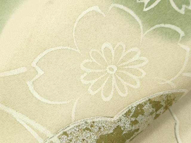 平和屋着物●アンティーク　大正ロマン　丸帯　引き抜き帯　手描き　刺繍　雲取り御所車花文　金銀彩　正絹　逸品　CABJ9356dy