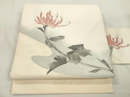 平和屋着物●綴れ　八寸名古屋帯　草花文　銀糸　正絹　逸品　CABJ9361dy