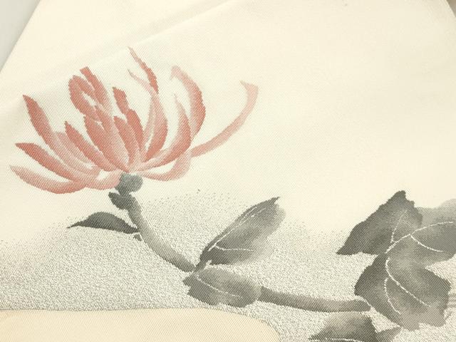 平和屋着物●綴れ　八寸名古屋帯　草花文　銀糸　正絹　逸品　CABJ9361dy
