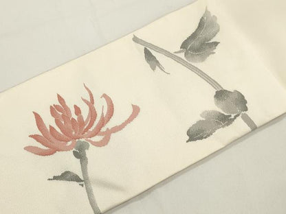 平和屋着物●綴れ　八寸名古屋帯　草花文　銀糸　正絹　逸品　CABJ9361dy